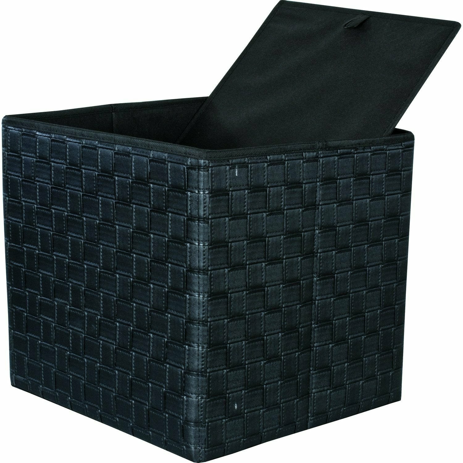 VESTIAMO CASA - Pouf contenitore nero in ecopelle richiudibile - 38x38 cm